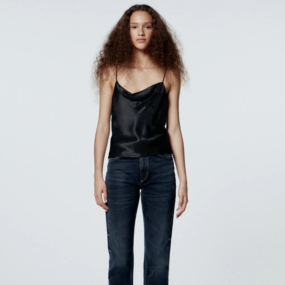 Zara Black Satin Effect Camisole Top